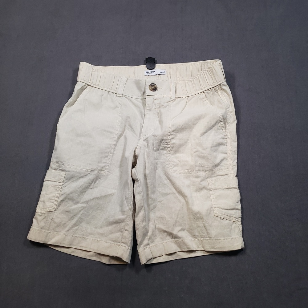 Sonoma‎ Cargo Shorts Womens 4 Beige Elastic Waist Utility Cotton Blend